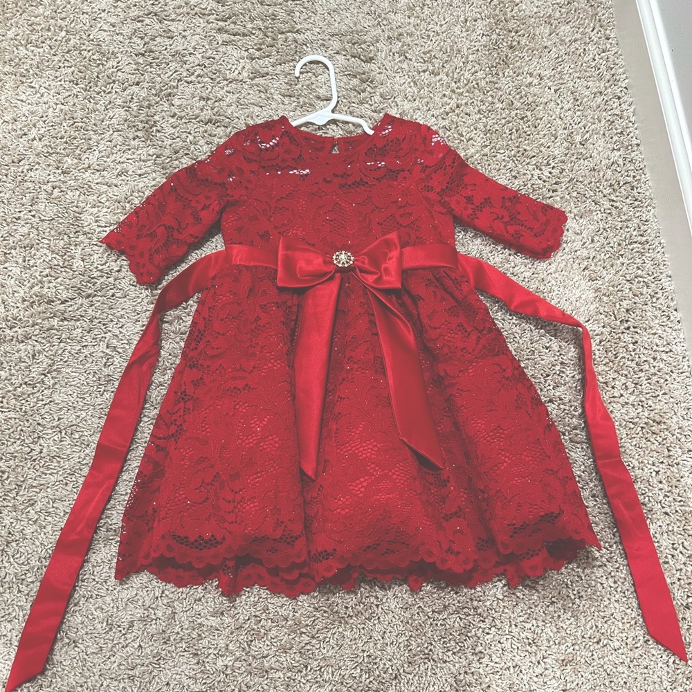 Rare Editions Sparkly Lace Red Toddler Dress